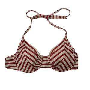 WHITE HOUSE BLACK MARKET Womens XS Red White Striped Bikini Top Halter Neck Tie